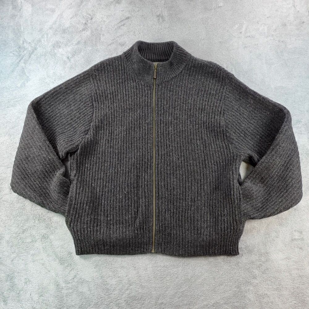 Vintage LL Bean Mens Large Alpaca Wool Full Zip Sweater Made in USA Gray